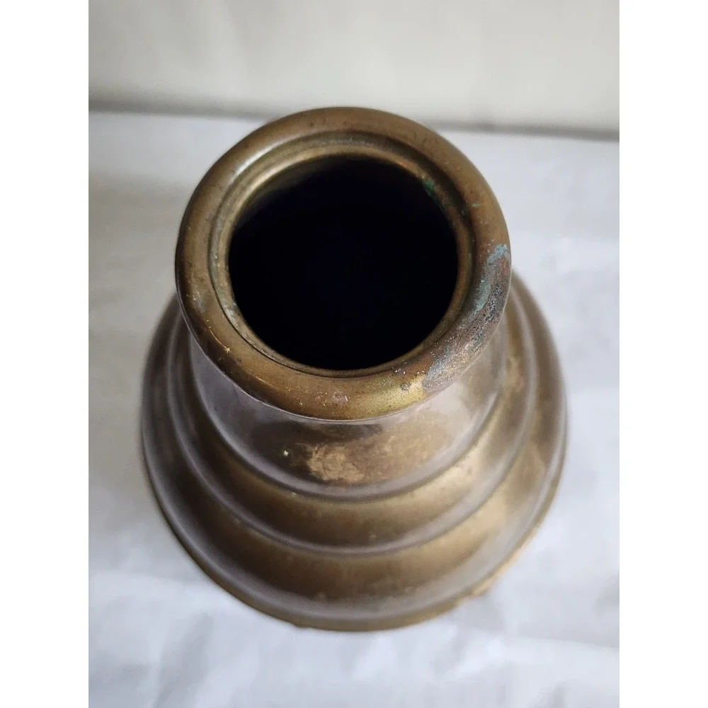 Vintage Brass Beehive Vase Embossed Floral Rose Band Tiered Bud Vase Patina